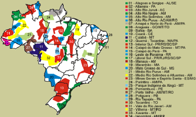 Mapa das terras indígenas no Brasil