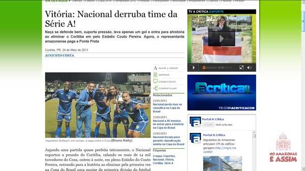 Vitória: Nacional derruba time da Série A! Fonte : A Critica
