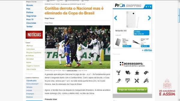 Coritiba derrota Nacional, mas é eliminado da Copa do Brasil Fonte : Paraná Online