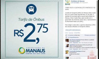 Manaus venceu! A partir de julho passagem volta pra R$2,75