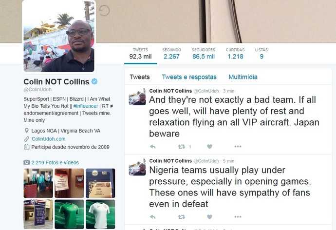 Colin Udoh, jornalista nigeriana, posta sobre viagem da Nigéria a Manaus (Foto: Reprodução/Twitter)