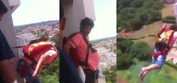 Vídeo de homem saltando de paraquedas de um apartamento viraliza na internet