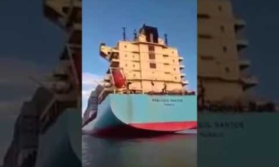 Vídeo registra momentos logo após a colisão entre navio Mercosul Santos e balsa da Bertolini no Rio Amazonas