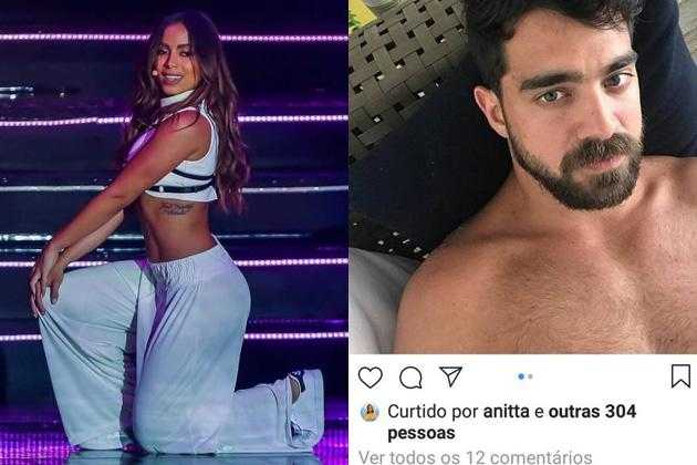 Anitta curtiu a foto de Gabriel Barreto e ainda usou um emoji para aplaudir o bonitão (Reprodução/ Instagram/ @anitta/ @gaba_gb)