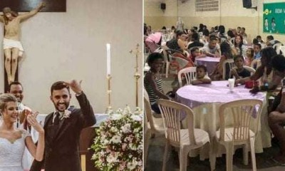 Casal comemora casamento dando jantar pra 160 pessoas carentes