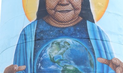 Mãe das águas: Grafite em reservatório na Ponta Negra destaca cores e cultura da Amazônia