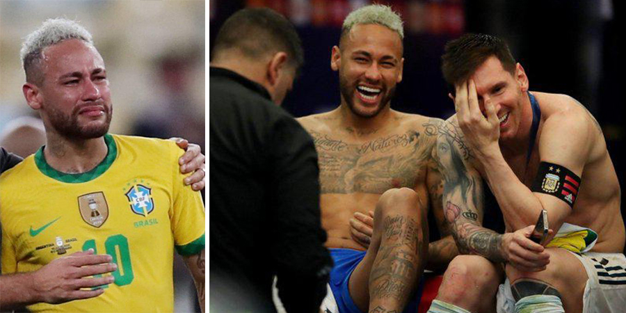 Neymar chora publicamente e ri muito nos bastidores após perder a final da Copa América para a Argentina