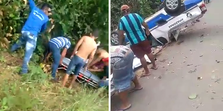 Vídeo : Acidente ainda a pouco em Itapiranga : Ambulância capota com paciente dentro!