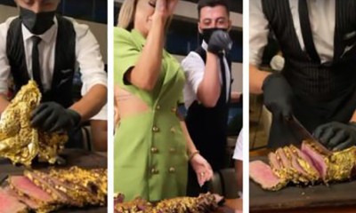 Deolane Bezerra, viúva de MC Kevin, está curtindo a vida e provou a famosa carne folheada a ouro em Dubai