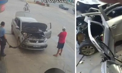 Vídeos : Câmera de Segurança flagra momento em que carro explode enquanto abastecia GNV