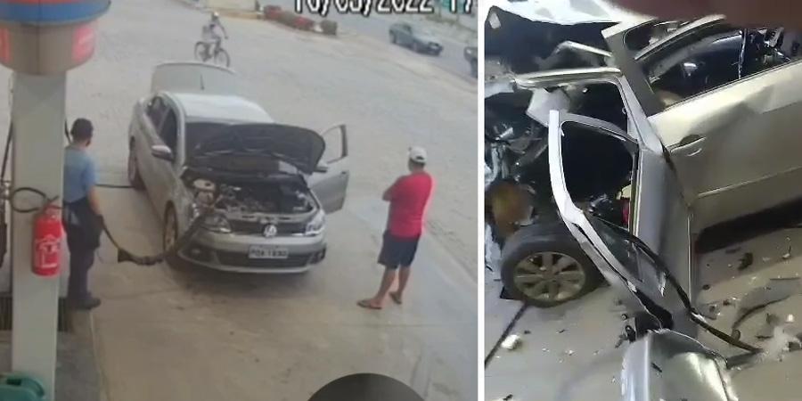 Vídeos : Câmera de Segurança flagra momento em que carro explode enquanto abastecia GNV