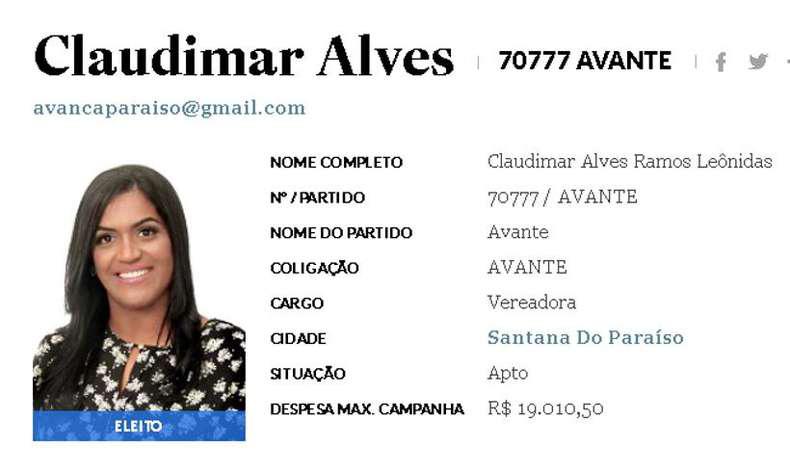 Claudimar Alves Ramos Leônidas é vereadora pelo Avante em Santana do Paraíso, no Vale do Aço