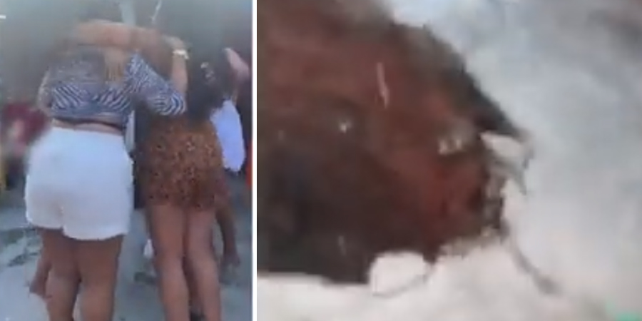 Vídeo mostra momento em que mulheres desabam dentro de fossa!