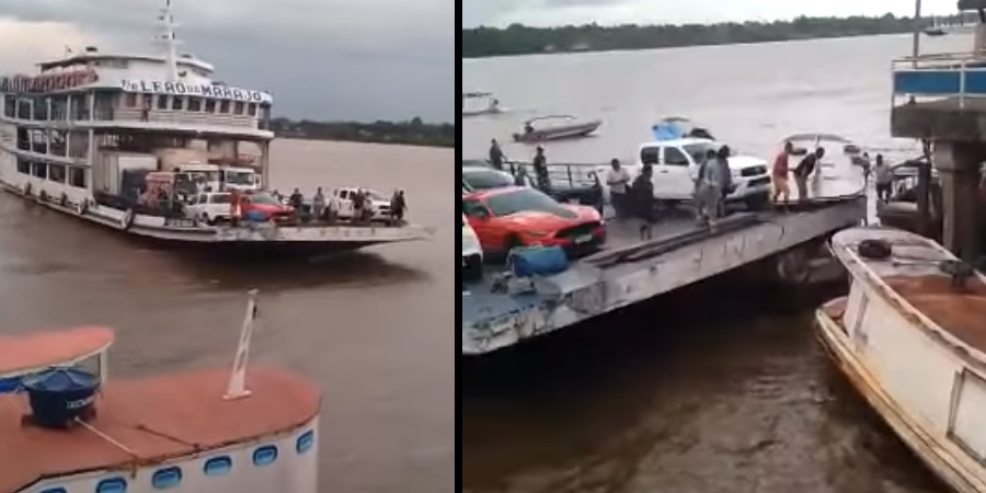 Vídeo : Balsa dá ré e destrói embarcações que não saíram a tempo!