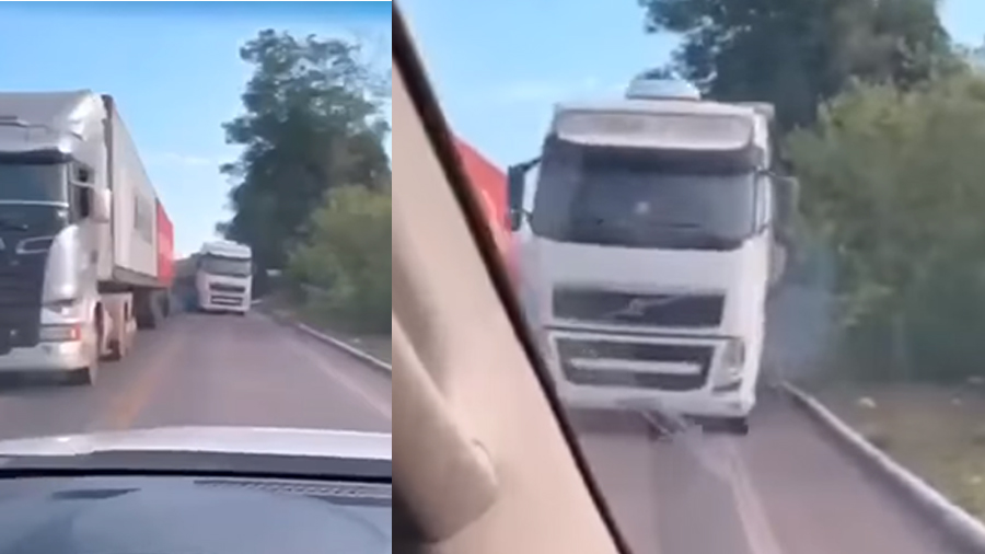 Vídeo: Carreta na contra mão, em alta velocidade na BR 174 quase causa tragédia