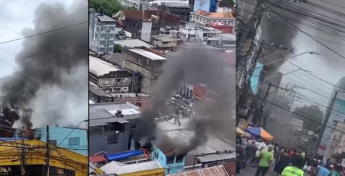 Urgente: Incêndio atinge prédio na rua Saldanha Marinho em Manaus, vídeos: