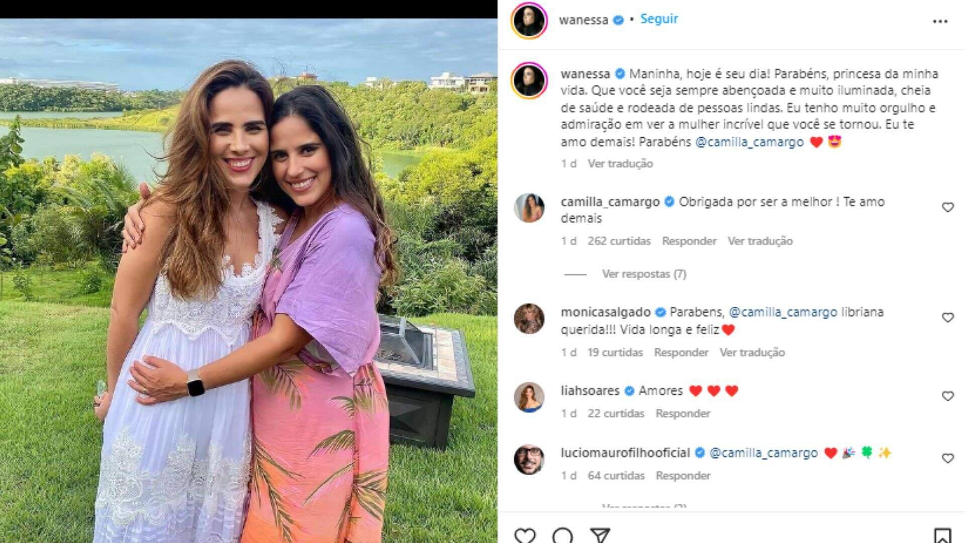 Wanessa Camargo parabenizou a irmã Camila Camargo pelos 37 anos (Foto: Reprodução/Instagram)