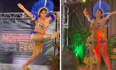 Vídeo : Cachorrinho invade palco e dança com a Cunhã Poranga!