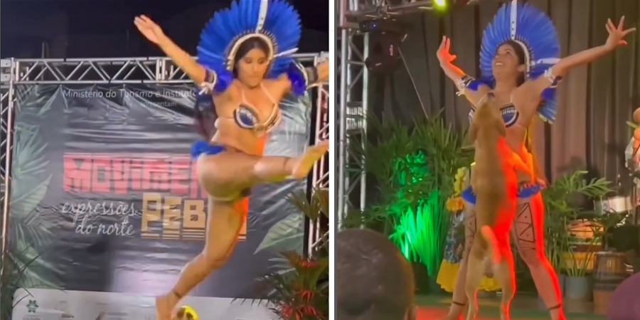 Vídeo : Cachorrinho invade palco e dança com a Cunhã Poranga!