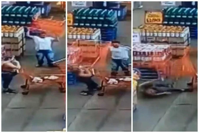 Vídeo +18: Homem arremessa carrinho de supermercado em cima de mulher, do nada !