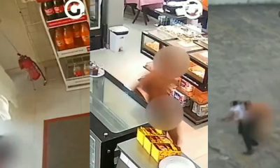 Vídeo : Homem de 26 anos invade padaria no Centro completamente nu e ataca uma mulher na área de serviço