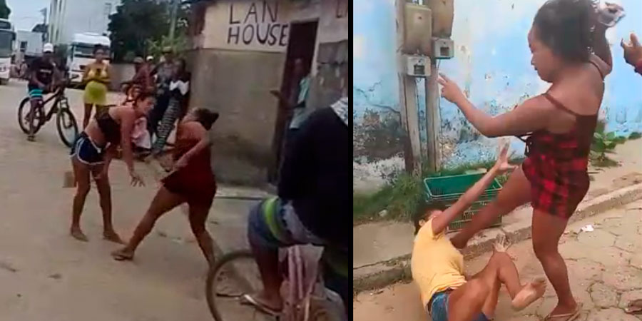 Vídeo mostra mulher brigando com duas. Quebrou o pau em uma e botou a outra pra dormir com um chute na cara
