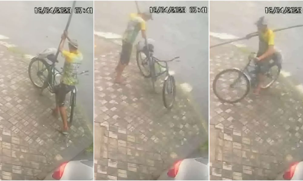 Vídeo: Ladrão arranca poste para roubar bicicleta