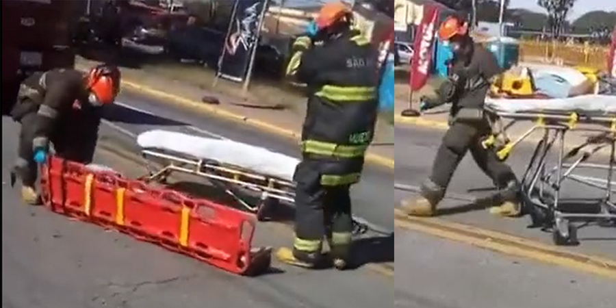 Vídeo: Bombeiros deixam vítima de acidente cair da maca de cara no asfalto durante resgate