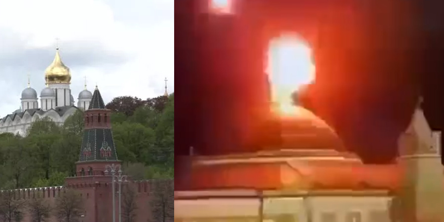 Vídeos mostram o momento em que drones militares explodem na Cúpula do Kremlin, o Palácio do Governo Russo !