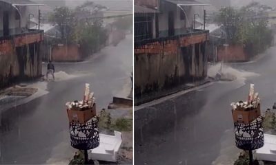 Vídeo : Homem é atropelado por colchão que transitava na contra mão durante chuva em Manaus