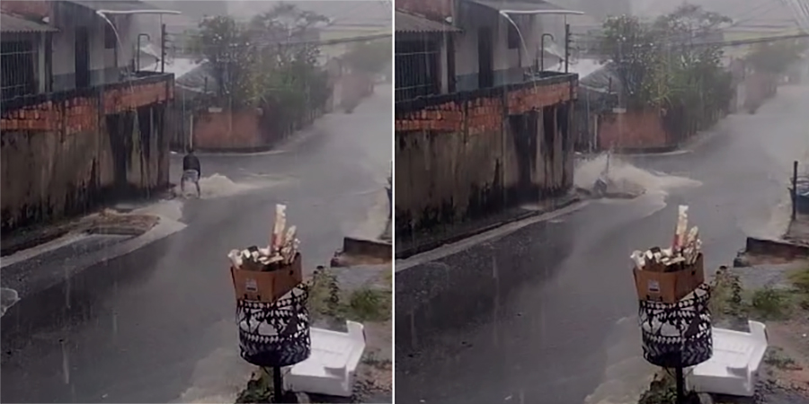 Vídeo : Homem é atropelado por colchão que transitava na contra mão durante chuva em Manaus