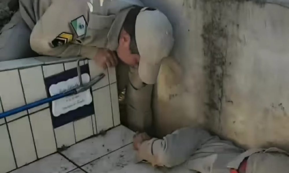 Vídeo: Bombeiros resgatam mãe que vivia com 6 filhos recém nascidos dentro de túmulo
