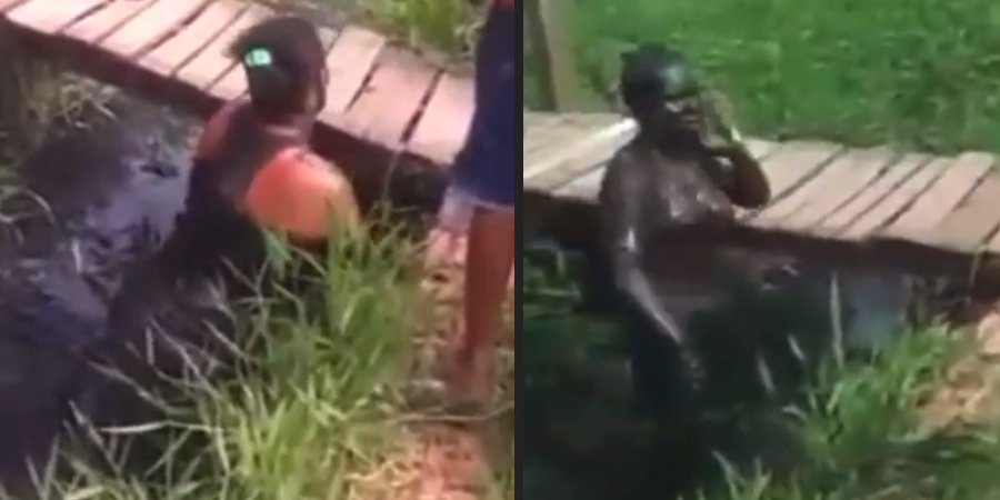 Vídeo : Após descobrir traição, fiel pega amiga talarica e faz amiga imitar um bodó com banho de lama em Coari