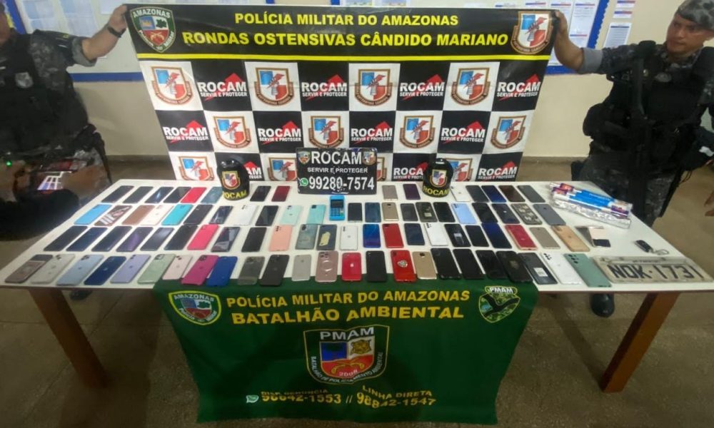Policia Militar do Amazonas prende trio e recupera 84 celulares furtados em Parintins! / Foto: Divulgação/SSP-AM