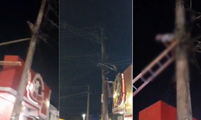 Vídeo +18: Homem fica grudado em poste após receber descarga elétrica no Viver Melhor