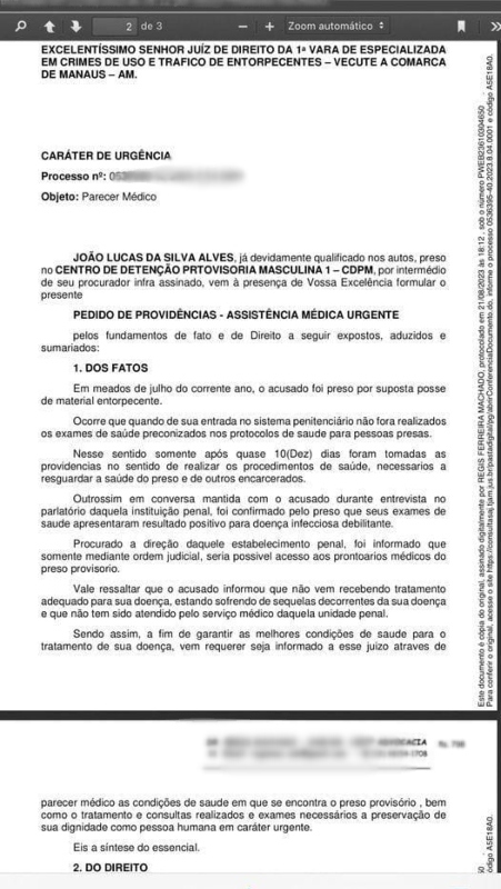 Documento da defesa do Lucas Picolé / Foto : Divulgação
