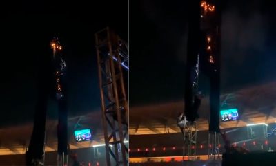 Bombeiro despenca após caixa de som pegar fogo em evento na Arena da Amazônia. Veja vídeo!