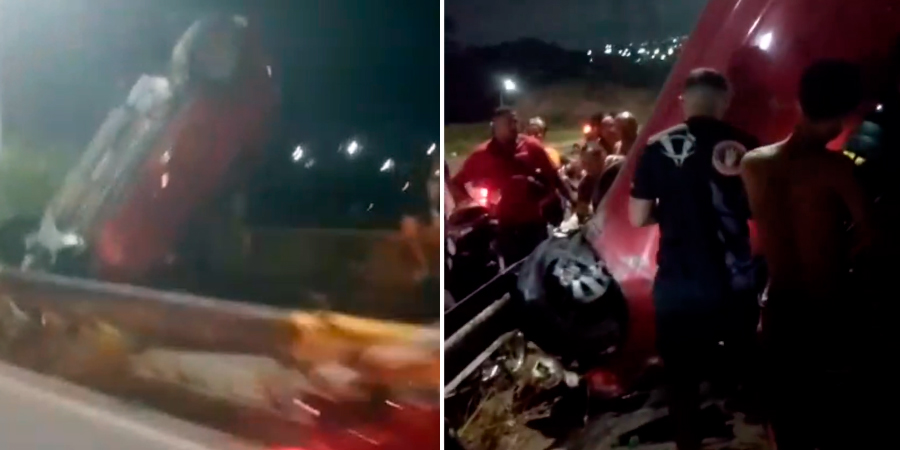 Vídeo : Carro fica pendurado em viaduto na Avenida das Torres e choca motoristas!
