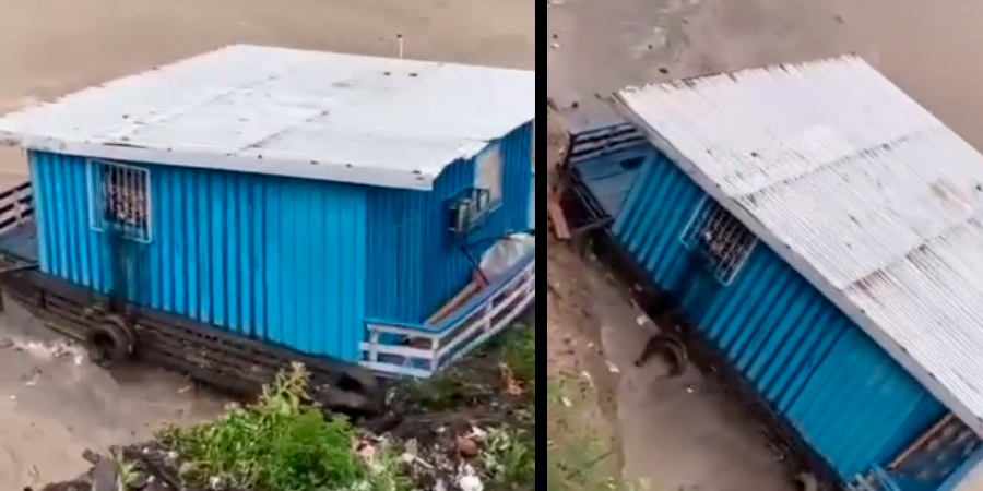 Vídeo mostra casa sendo arrastada por correnteza em temporal que atingiu Manaus neste domingo (17)