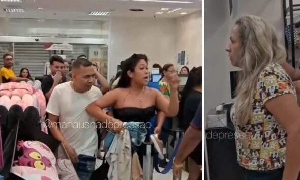 Loira e Morena saem na porrada no Centro de Manaus. Veja o vídeo