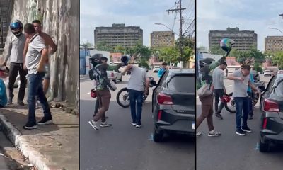 Fiscal da Zona Azul é agredido por motorista de aplicativo e motociclistas dão capacetada pra ele aprender a respeitar
