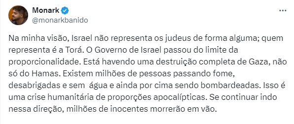 Monark sobre Israel / Reprodução X