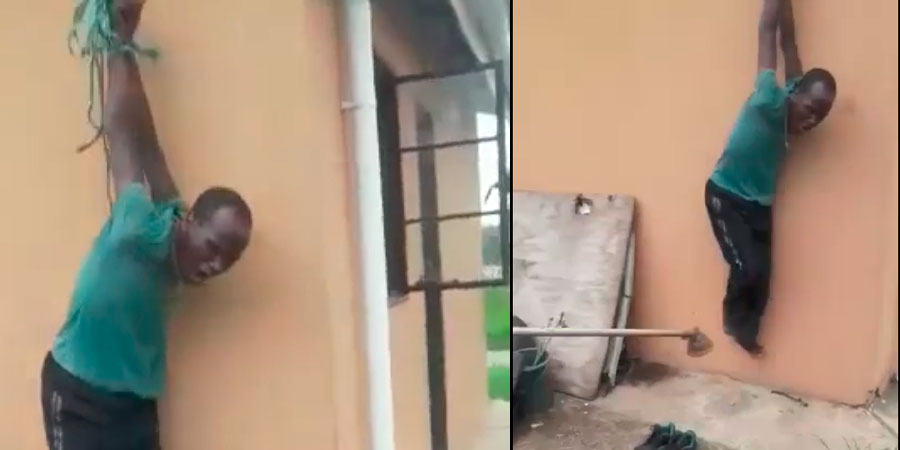 Vídeo chocante mostra homem sendo lambeado com fio de roçadeira!