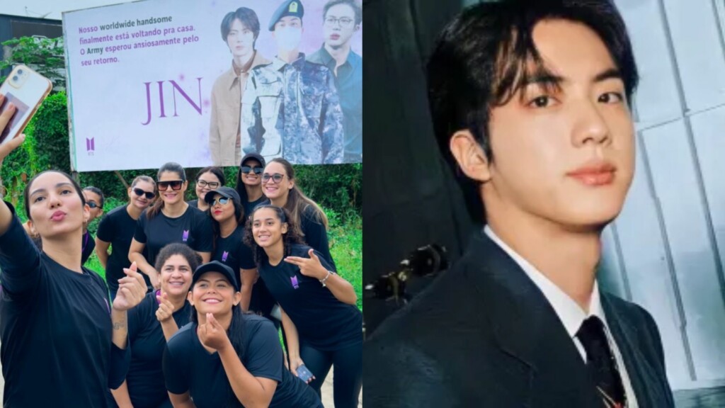 Paraenses fãs de BTS inauguram outdoor celebrando o fim do serviço militar do cantor Jin, astro do BTS!