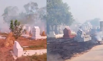 Vídeo: Túmulos são atingidos por incêndio em cemitério de Manaus