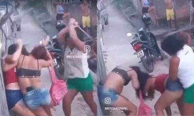 Vídeo mostra porradal entre irmãs por causa de cerveja enquanto mãe tenta apartar na paulada