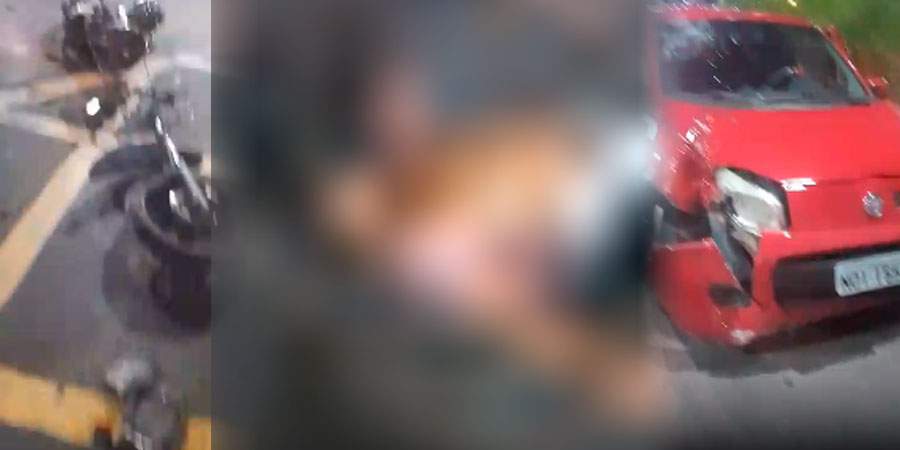Motorista destrói moto, machuca casal e sai sem um arranhão! Veja vídeo