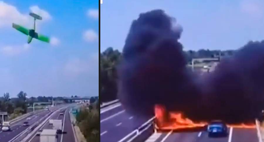 Queda de avião ultraleve em rodovia da Itália deixa dois mortos e carros atravessam chamas