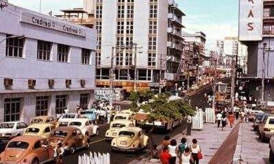 Avenida Sete de setembro e esquina com Eduardo Ribeiro. Anos 80.