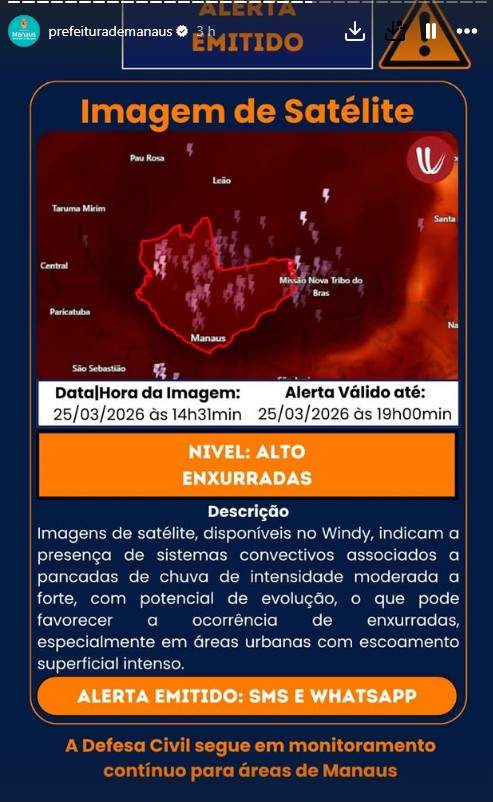 defesa civil alerta temporal em manaus